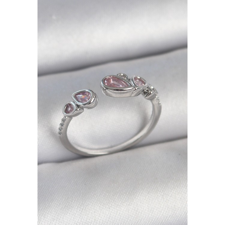 Pirinç Gümüş Renk Pembe Damla Zirkon Taşlı Ayarlanabilir Model Kadın Yüzük - TJ-BYK3734 Pirinç Gümüş Renk Pembe Damla Zirkon Taşlı Ayarlanabilir Model Kadın Yüzük - TJ-BYK3734