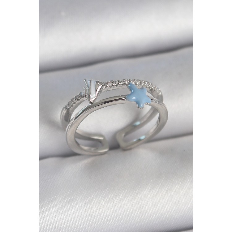 Pirinç Gümüş Renk 2'Li Zirkon Taşlı Mavi Yıldız Figür Ayarlanabilir Kadın Yüzük - TJ-BYK3738 Pirinç Gümüş Renk 2'Li Zirkon Taşlı Mavi Yıldız Figür Ayarlanabilir Kadın Yüzük - TJ-BYK3738