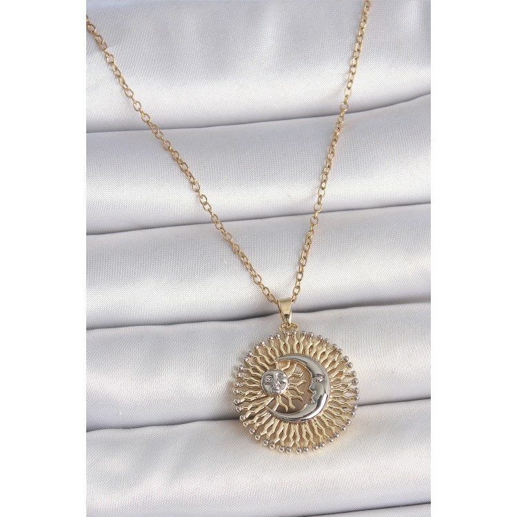 316L Çelik Gold Renk Mix Renk Ay Güneş Model Kadın Kolye - TJ-BKO10095