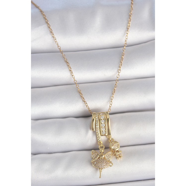 316L Çelik Gold Renk Zirkon Taşlı Sallantı Melek Figür Charm Kadın Kolye - TJ-BKO10099 316L Çelik Gold Renk Zirkon Taşlı Sallantı Melek Figür Charm Kadın Kolye - TJ-BKO10099