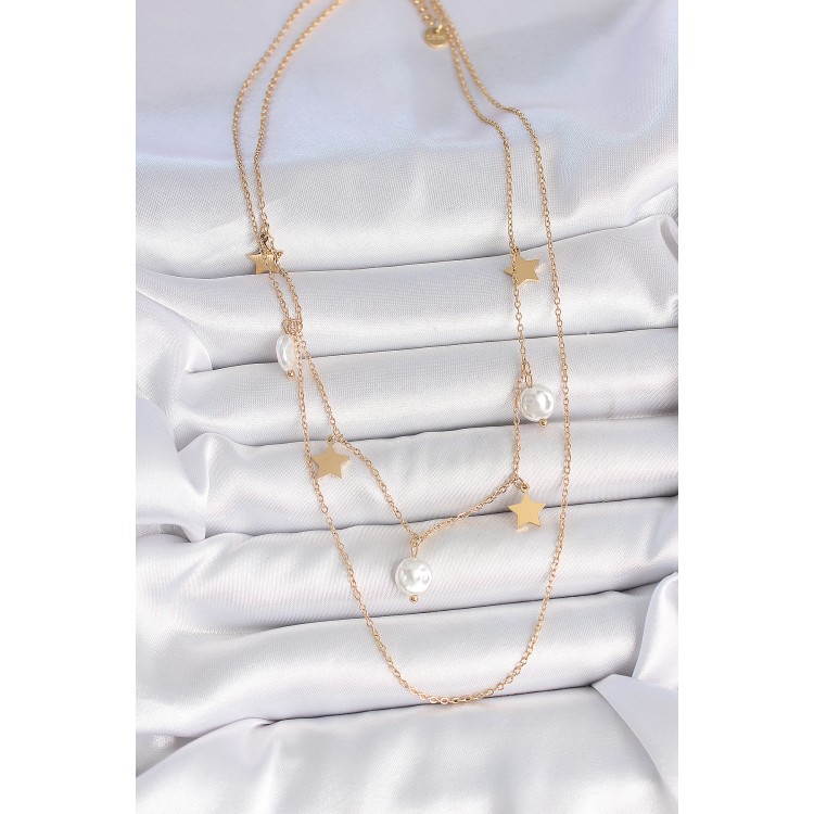 316L Çelik Gold Renk 2'Li Zincir Sallantı Yıldız İnci Model Kadın Kolye - TJ-BKO10110 316L Çelik Gold Renk 2'Li Zincir Sallantı Yıldız İnci Model Kadın Kolye - TJ-BKO10110