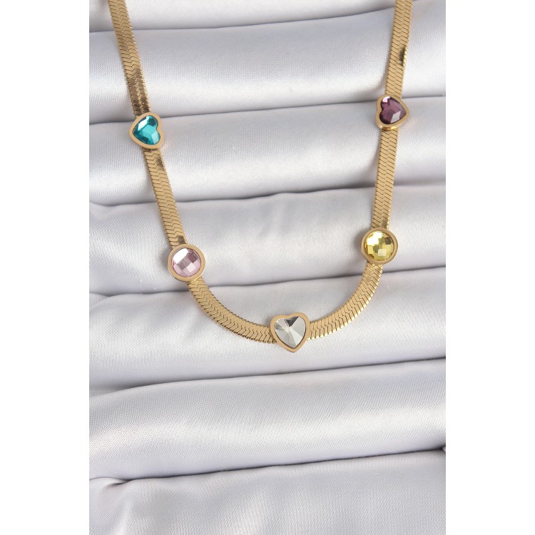 316L Çelik Gold Renk İtalyan Zincir Renkli Zirkon Taşlı Kalp Figür Kadın Kolye - TJ-BKO10117 316L Çelik Gold Renk İtalyan Zincir Renkli Zirkon Taşlı Kalp Figür Kadın Kolye - TJ-BKO10117