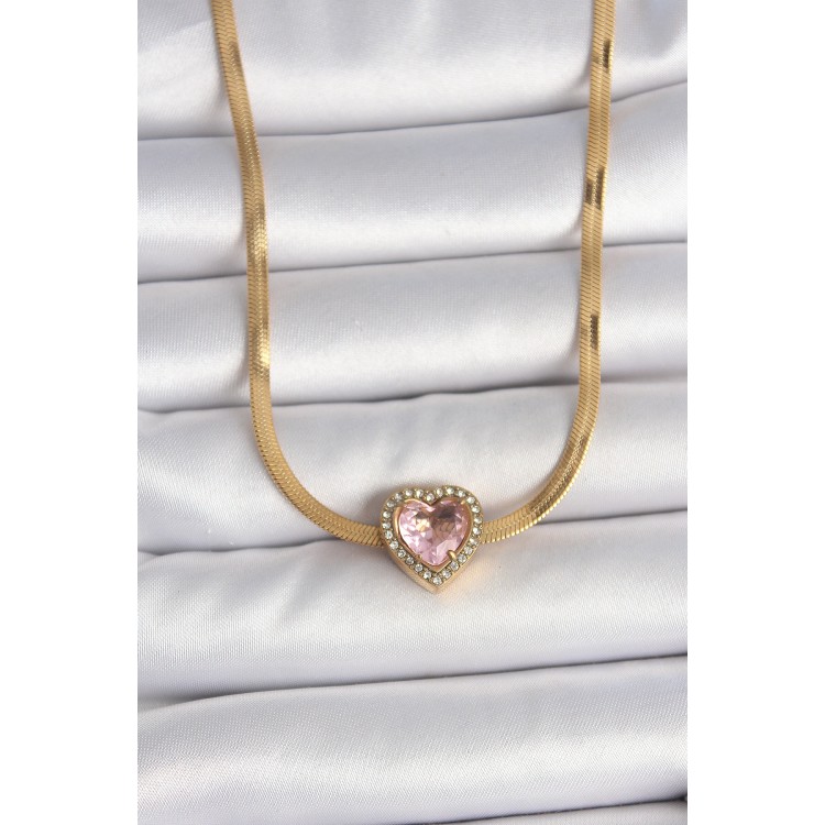 316L Çelik Gold Renk İtalyan Zincir Pembe Zirkon Taşlı Kalp Model Kadın Kolye - TJ-BKO10120 316L Çelik Gold Renk İtalyan Zincir Pembe Zirkon Taşlı Kalp Model Kadın Kolye - TJ-BKO10120