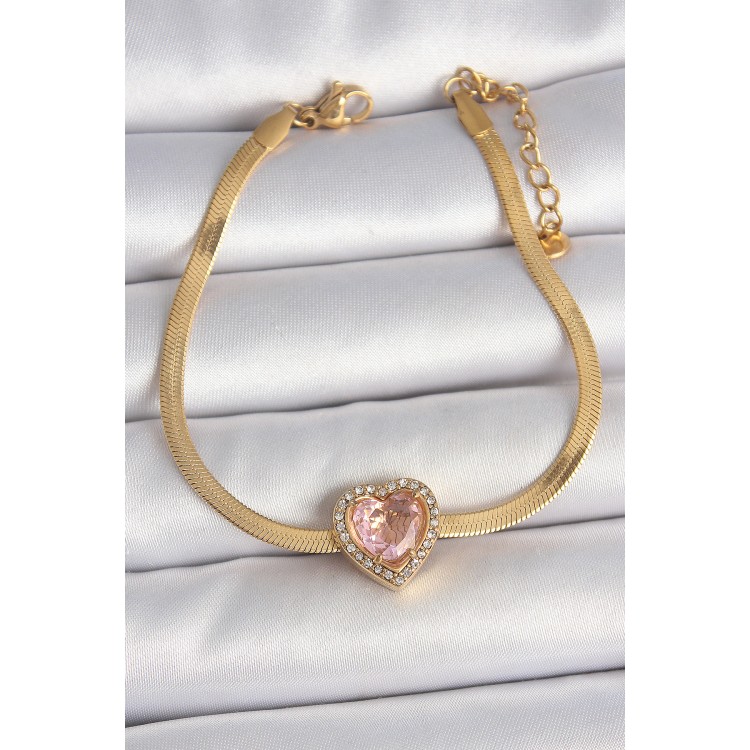 316L Çelik Gold Renk İtalyan Zincir Pembe Zirkon Taşlı Kalp Model Kadın Bileklik - TJ-BB6952 316L Çelik Gold Renk İtalyan Zincir Pembe Zirkon Taşlı Kalp Model Kadın Bileklik - TJ-BB6952