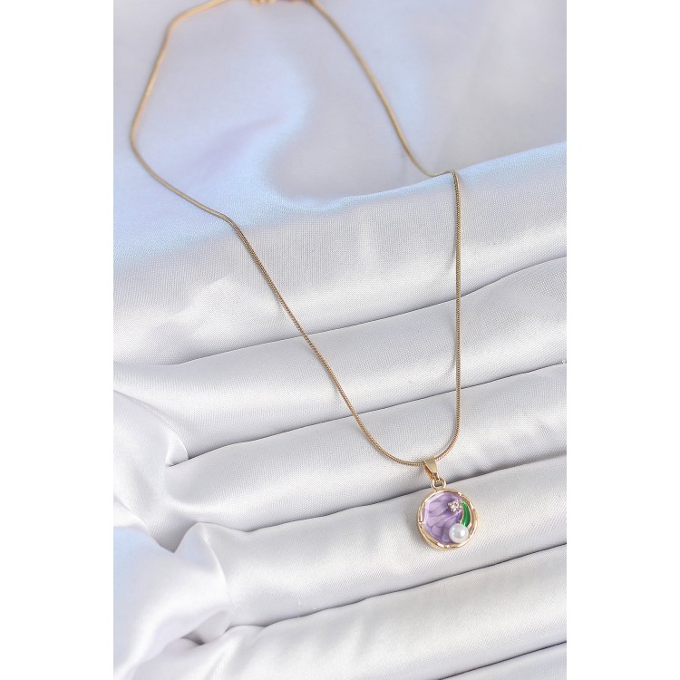 316L Çelik Gold Renk Zincir Mor Çiçek İşlemeli Zirkon Taş İnci Detaylı Minimal Portre Model Kadın Kolye - TJ-BKO10134 316L Çelik Gold Renk Zincir Mor Çiçek İşlemeli Zirkon Taş İnci Detaylı Minimal Portre Model Kadın Kolye - TJ-BKO10134