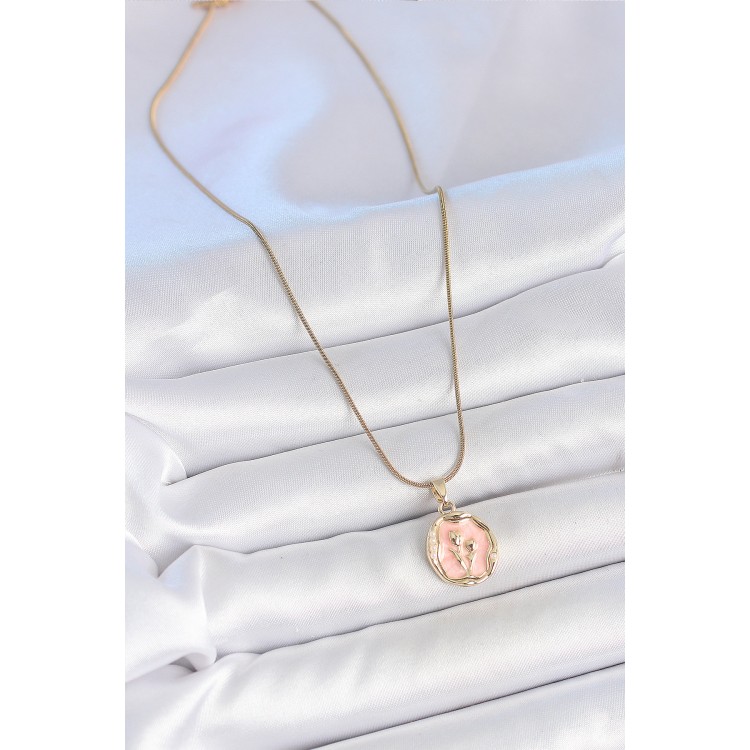 316L Çelik Gold Renk Zincir Pembe Mineli Çiçek İşlemeli Portre Model Kadın Kolye - TJ-BKO10165 316L Çelik Gold Renk Zincir Pembe Mineli Çiçek İşlemeli Portre Model Kadın Kolye - TJ-BKO10165