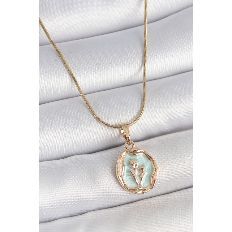 316L Çelik Gold Renk Zincir Turkuaz Mineli Çiçek İşlemeli Portre Model Kadın Kolye - TJ-BKO10166 316L Çelik Gold Renk Zincir Turkuaz Mineli Çiçek İşlemeli Portre Model Kadın Kolye - TJ-BKO10166