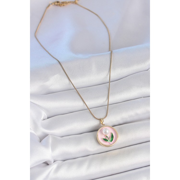 316L Çelik Gold Renk Zincir Pembe Mineli İncili Çiçek İşlemeli Portre Model Kadın Kolye - TJ-BKO10169 316L Çelik Gold Renk Zincir Pembe Mineli İncili Çiçek İşlemeli Portre Model Kadın Kolye - TJ-BKO10169