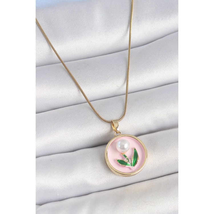 316L Çelik Gold Renk Zincir Pembe Mineli İncili Çiçek İşlemeli Portre Model Kadın Kolye - TJ-BKO10169 316L Çelik Gold Renk Zincir Pembe Mineli İncili Çiçek İşlemeli Portre Model Kadın Kolye - TJ-BKO10169