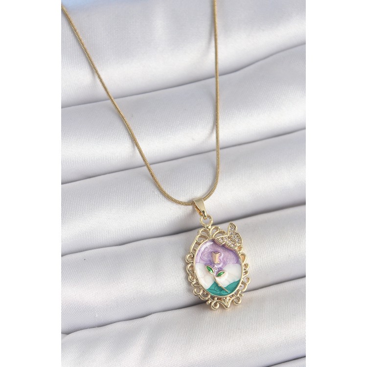 316L Çelik Gold Renk Zincir Mix Renk Mineli Çiçek İşlemeli Zirkon Taş Detaylı Portre Model Kadın Kolye - TJ-BKO10184 316L Çelik Gold Renk Zincir Mix Renk Mineli Çiçek İşlemeli Zirkon Taş Detaylı Portre Model Kadın Kolye - TJ-BKO10184