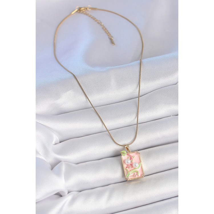 316L Çelik Gold Renk Zincir Pembe Mineli İncli Çiçek İşlemeli Portre Model Kadın Kolye - TJ-BKO10193 316L Çelik Gold Renk Zincir Pembe Mineli İncli Çiçek İşlemeli Portre Model Kadın Kolye - TJ-BKO10193