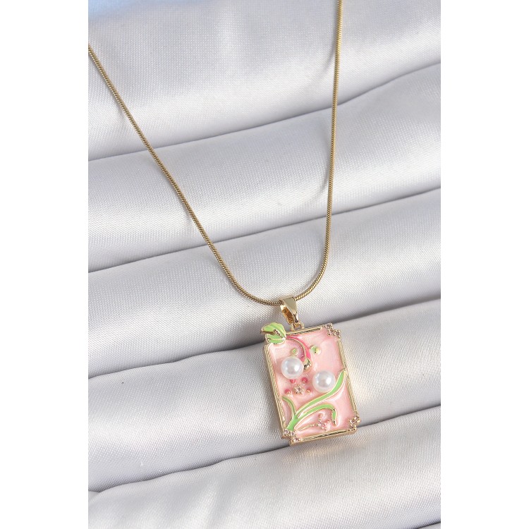 316L Çelik Gold Renk Zincir Pembe Mineli İncli Çiçek İşlemeli Portre Model Kadın Kolye - TJ-BKO10193 316L Çelik Gold Renk Zincir Pembe Mineli İncli Çiçek İşlemeli Portre Model Kadın Kolye - TJ-BKO10193