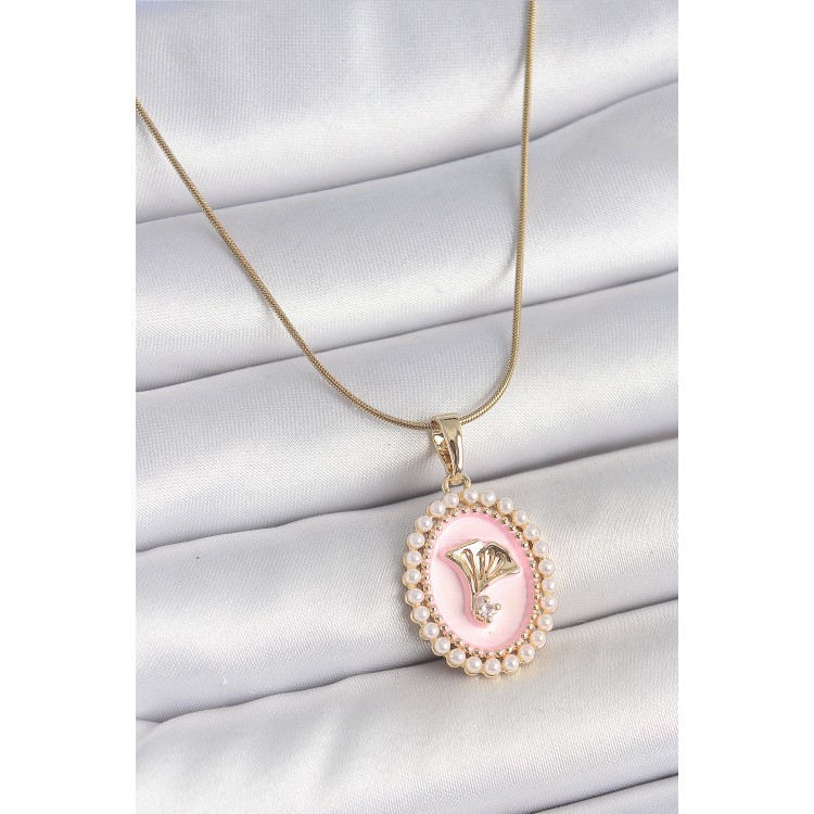 316L Çelik Gold Renk Zincir Pembe Mineli İncli Zirkon Taşlı Çiçek İşlemeli Portre Model Kadın Kolye - TJ-BKO10194 316L Çelik Gold Renk Zincir Pembe Mineli İncli Zirkon Taşlı Çiçek İşlemeli Portre Model Kadın Kolye - TJ-BKO10194