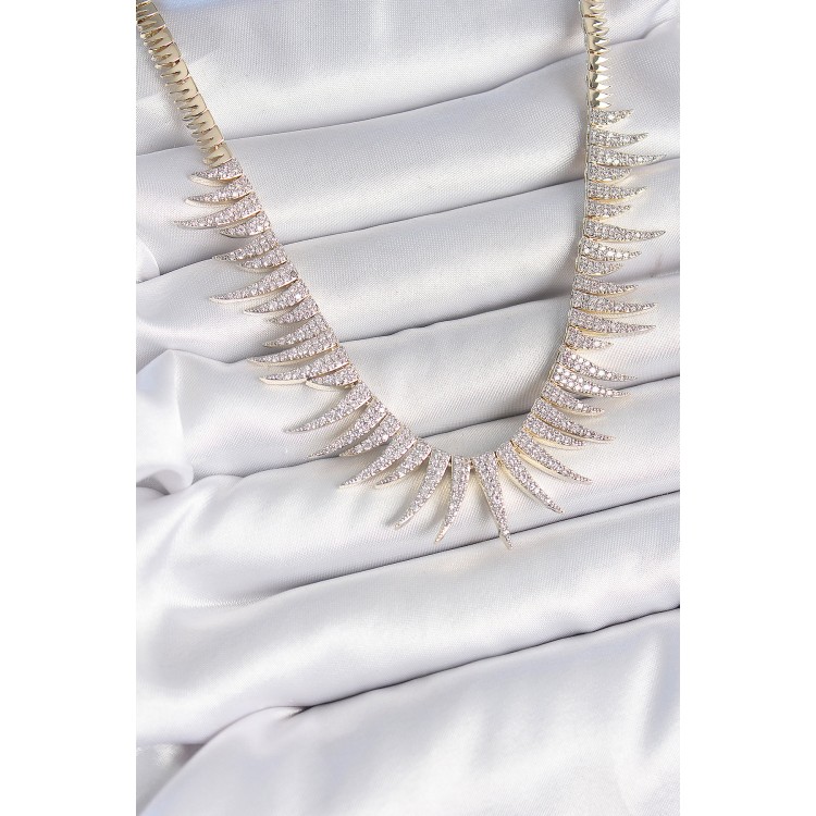 Pirinç Gold Renk Zirkon Taşlı Sivri Model VIP Seri Kadın Kolye - TJ-BKO10202 Pirinç Gold Renk Zirkon Taşlı Sivri Model VIP Seri Kadın Kolye - TJ-BKO10202