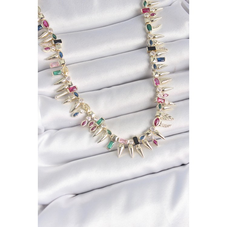 Pirinç Gold Renk Zirkon Taşlı Diken Model VIP Seri Kadın Kolye - TJ-BKO10203 Pirinç Gold Renk Zirkon Taşlı Diken Model VIP Seri Kadın Kolye - TJ-BKO10203