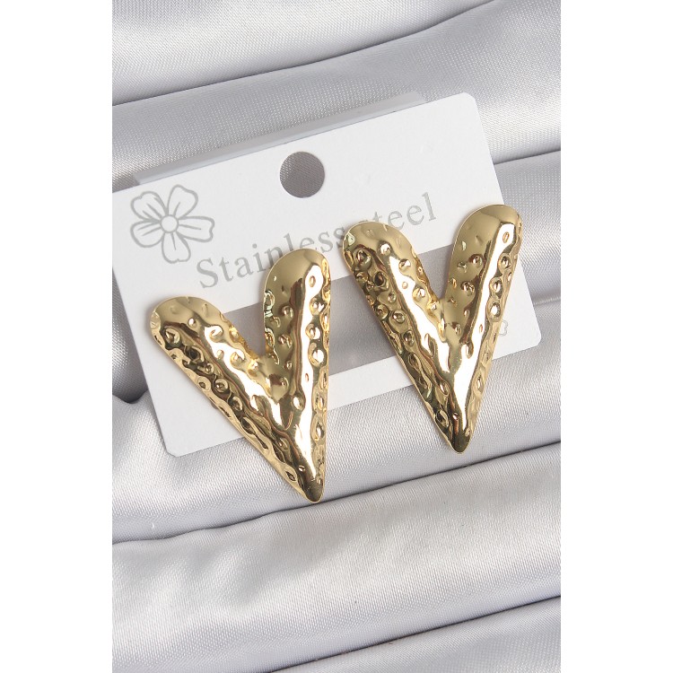 316 Çelik Gold Renk İşlemeli Kalp Model Kadın Küpe - TJ-BKP10523