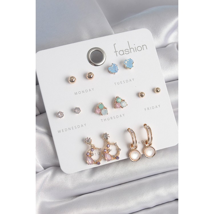 Pirinç Gold Renk Zirkon Taşlı Sallantı Halka Figür Kalp Detay 7 Çift Kadın Küpe - TJ-BKP10533 Pirinç Gold Renk Zirkon Taşlı Sallantı Halka Figür Kalp Detay 7 Çift Kadın Küpe - TJ-BKP10533