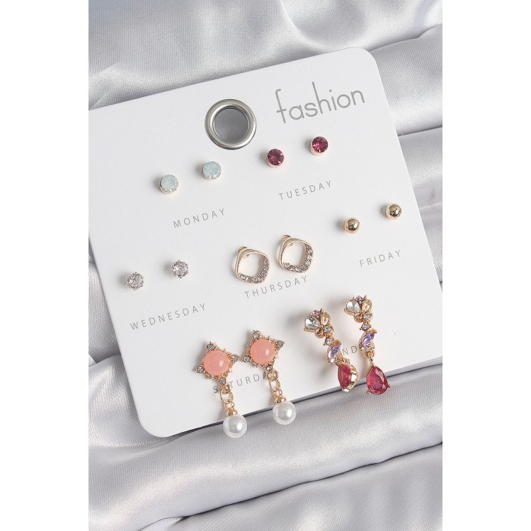 Pirinç Gold Renk Zirkon Taşlı Sallantı İnci Detay 7 Çift Kadın Küpe - TJ-BKP10534 Pirinç Gold Renk Zirkon Taşlı Sallantı İnci Detay 7 Çift Kadın Küpe - TJ-BKP10534