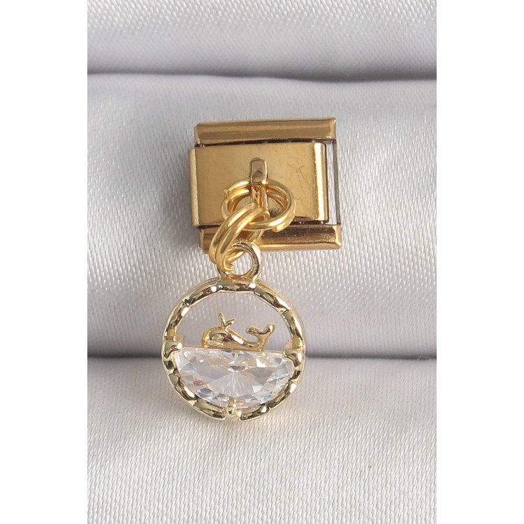 316L Çelik Gold Renk Sallantı Zirkon Taşlı Balina Model Nomination Charm - TJ-BC1339 316L Çelik Gold Renk Sallantı Zirkon Taşlı Balina Model Nomination Charm - TJ-BC1339
