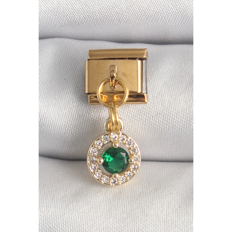 316L Çelik Gold Renk Sallantı Yeşil Zirkon Taşlı Nomination Charm - TJ-BC1344 316L Çelik Gold Renk Sallantı Yeşil Zirkon Taşlı Nomination Charm - TJ-BC1344