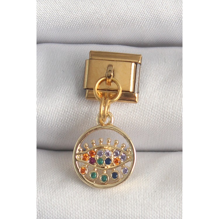 316L Çelik Gold Renk Sallantı Renkli Zirkon Taşlı Göz Model Nomination Charm - TJ-BC1346 316L Çelik Gold Renk Sallantı Renkli Zirkon Taşlı Göz Model Nomination Charm - TJ-BC1346