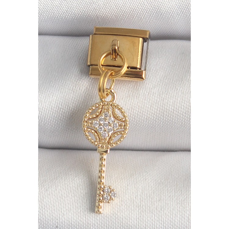 316L Çelik Gold Renk Sallantı Zirkon Taşlı Anahtar Model Nomination Charm - TJ-BC1347 316L Çelik Gold Renk Sallantı Zirkon Taşlı Anahtar Model Nomination Charm - TJ-BC1347