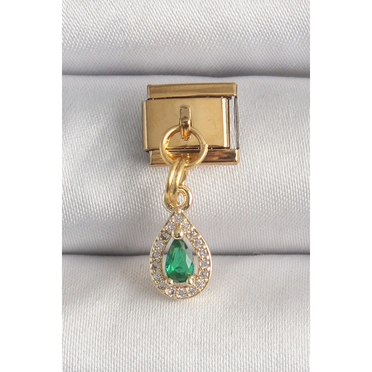 316L Çelik Gold Renk Sallantı Damla Yeşil Zirkon Taşlı Nomination Charm - TJ-BC1349 316L Çelik Gold Renk Sallantı Damla Yeşil Zirkon Taşlı Nomination Charm - TJ-BC1349