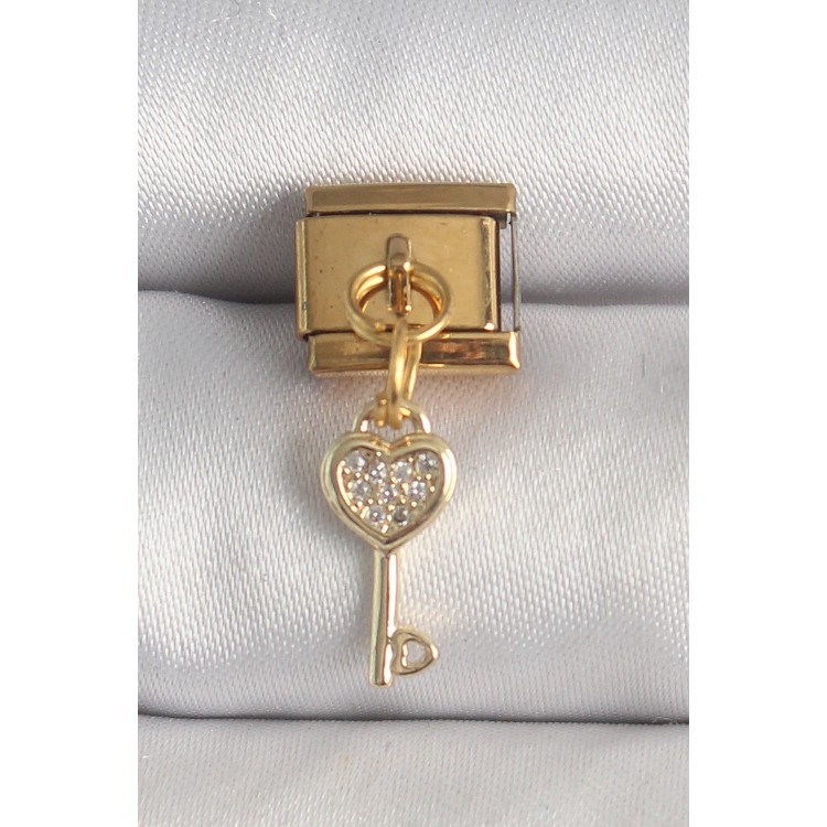 316L Çelik Gold Renk Sallantı Zirkon Taşlı Kalpli Anahtar Model Nomination Charm - TJ-BC1371 316L Çelik Gold Renk Sallantı Zirkon Taşlı Kalpli Anahtar Model Nomination Charm - TJ-BC1371