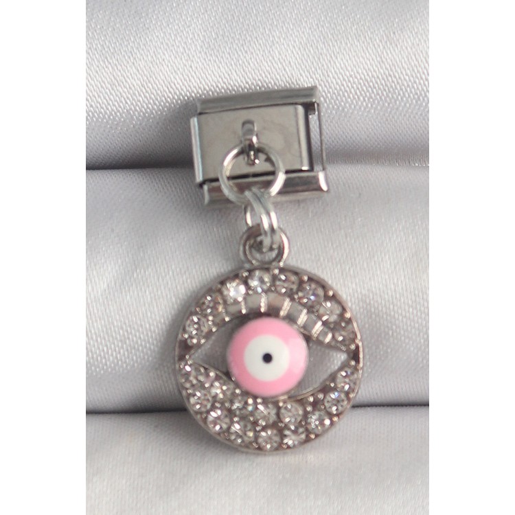 316L Çelik Gümüş Renk Sallantı Zirkon Taşlı Pembe Göz Model Nomination Charm - TJ-BC1373 316L Çelik Gümüş Renk Sallantı Zirkon Taşlı Pembe Göz Model Nomination Charm - TJ-BC1373