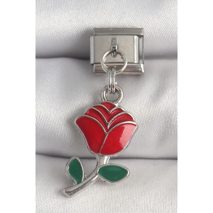 316L Çelik Gümüş Renk Sallantı Kırmızı Gül Model Nomination Charm - TJ-BC1379 316L Çelik Gümüş Renk Sallantı Kırmızı Gül Model Nomination Charm - TJ-BC1379