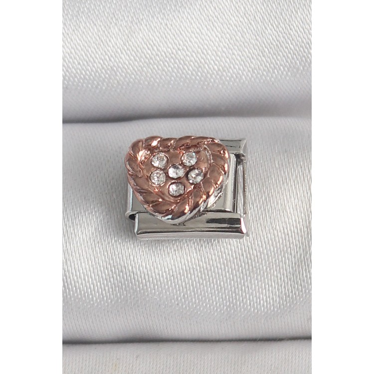 316L Çelik Gümüş Renk Zirkon Taşlı Bronz Kalp İşlemeli Nomination Charm - TJ-BC1393 316L Çelik Gümüş Renk Zirkon Taşlı Bronz Kalp İşlemeli Nomination Charm - TJ-BC1393