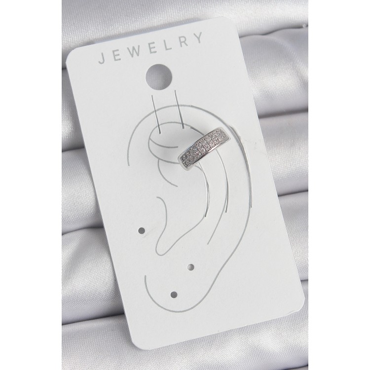 Pirinç Gümüş Renk Zirkon Taşlı Kıkırdak Model Kadın Küpe - TJ-BKP10552