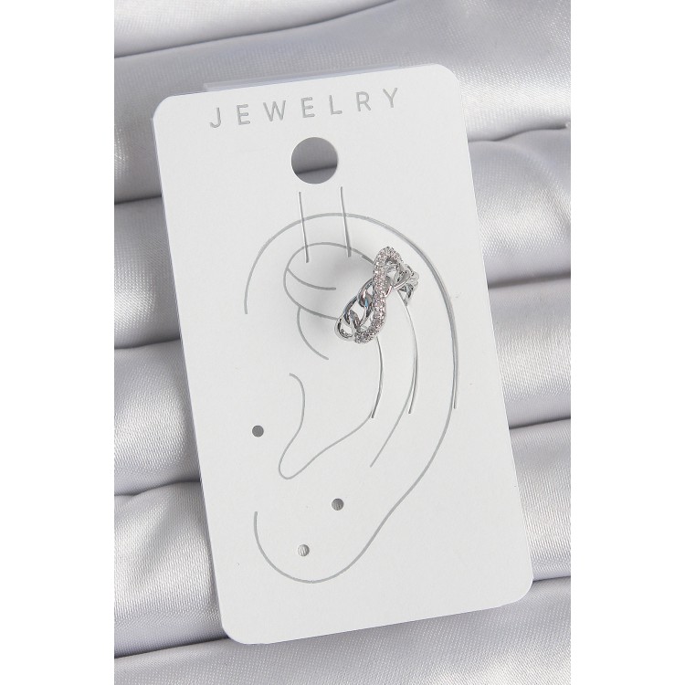 Pirinç Gümüş Renk Zirkon Taşlı Zincir Sonsuzluk Model Kadın Kıkırdak Küpe - TJ-BKP10553