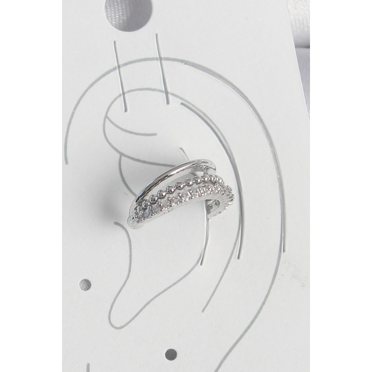 Pirinç Gümüş Renk Zirkon Taşlı 3'Lü Sıralı Kadın Kıkırdak Küpe - TJ-BKP10554 Pirinç Gümüş Renk Zirkon Taşlı 3'Lü Sıralı Kadın Kıkırdak Küpe - TJ-BKP10554