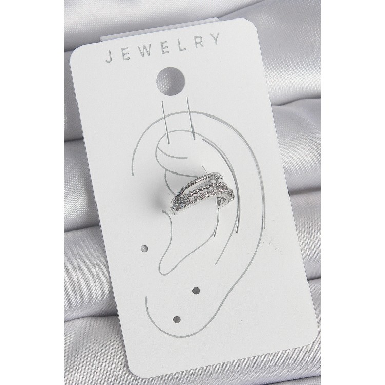 Pirinç Gümüş Renk Zirkon Taşlı 3'Lü Sıralı Kadın Kıkırdak Küpe - TJ-BKP10554