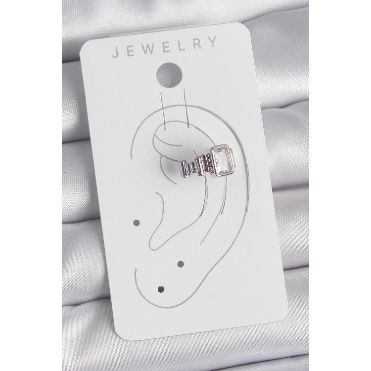 Pirinç Gümüş Renk Kare Zirkon Taşlı Kadın Kıkırdak Model Küpe - TJ-BKP10560