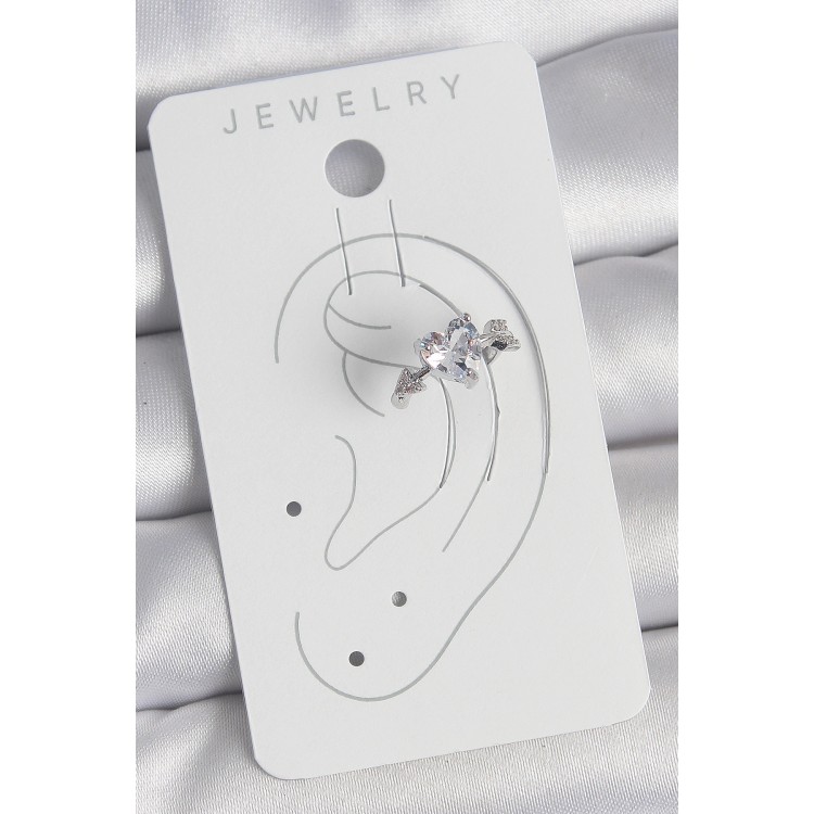 Pirinç Gümüş Renk Zirkon Taşlı Yıldız Model Kadın Kıkırdak Küpe - TJ-BKP10562