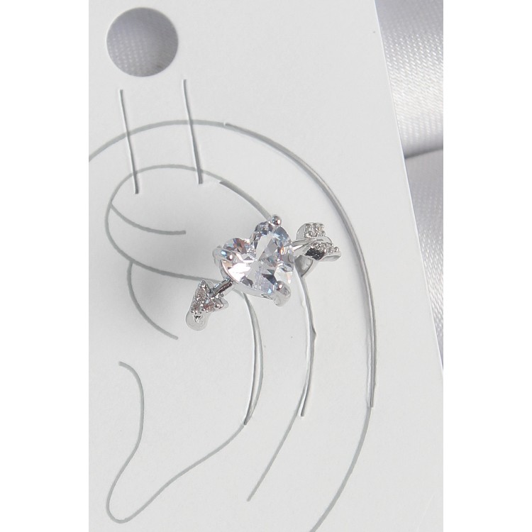 Pirinç Gümüş Renk Zirkon Taşlı Yıldız Model Kadın Kıkırdak Küpe - TJ-BKP10562