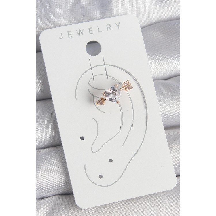 Pirinç Gold Renk Zirkon Taşlı Kalp Ok Model Kadın Kıkırdak Küpe - TJ-BKP10576