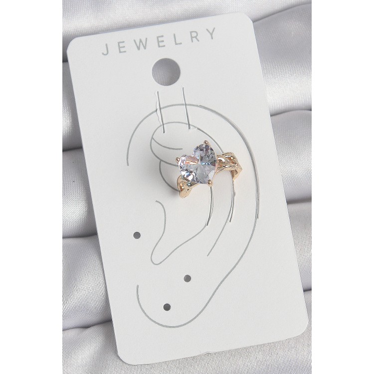 Pirinç Gold Renk Zirkon Taşlı Kalp Model Kadın Kıkırdak Küpe - TJ-BKP10578