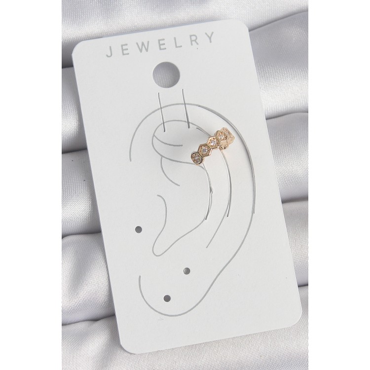 Pirinç Gold Renk Zirkon Taşlı Bal Peteği Model Kadın Kıkırdak Küpe - TJ-BKP10582