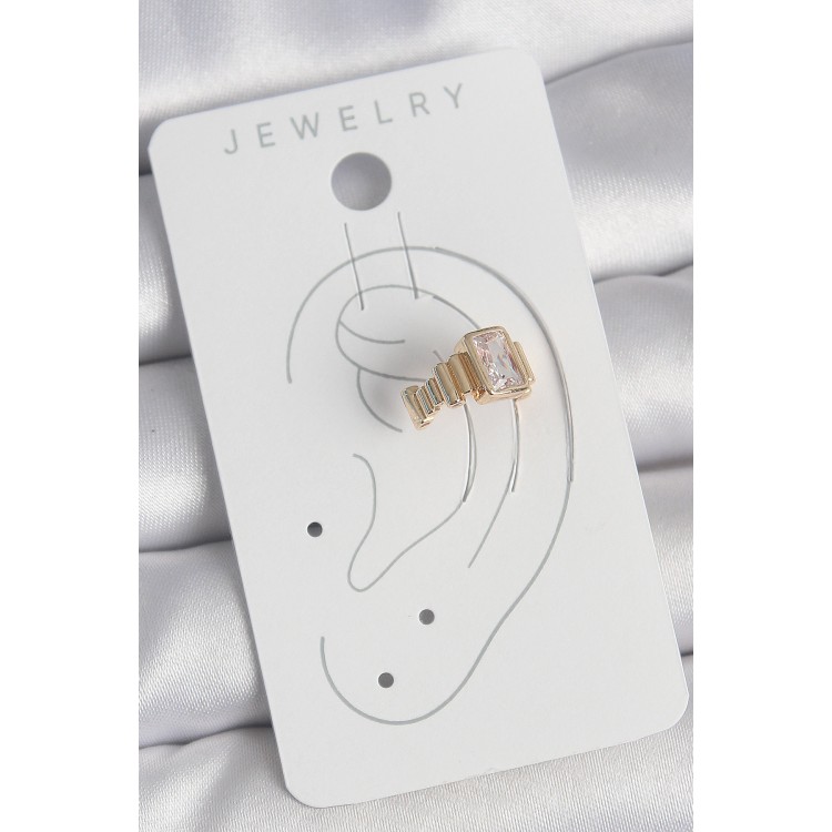 Pirinç Gold Renk Kare Zirkon Taşlı Kadın Kıkırdak Küpe - TJ-BKP10586