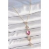 Pirinç Zincir Gold Renk Pembe Zirkon Taşlı Y Kolye - TJ-BKO10228