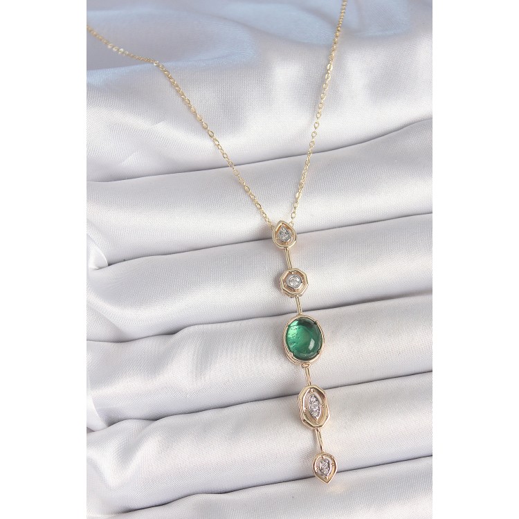 Pirinç Zincir Zümrüt Yeşil Gold Renk Zirkon Taşlı Y Kolye - TJ-BKO10229 Pirinç Zincir Zümrüt Yeşil Gold Renk Zirkon Taşlı Y Kolye - TJ-BKO10229