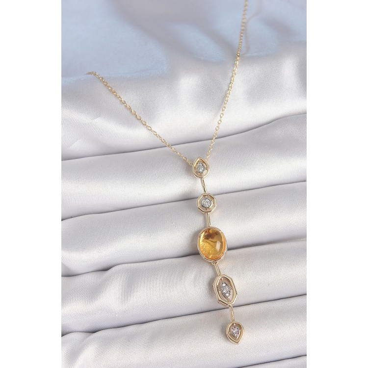 Pirinç Zincir Kehribar Sarı Gold Renk Zirkon Taşlı Y Kolye - TJ-BKO10230 Pirinç Zincir Kehribar Sarı Gold Renk Zirkon Taşlı Y Kolye - TJ-BKO10230