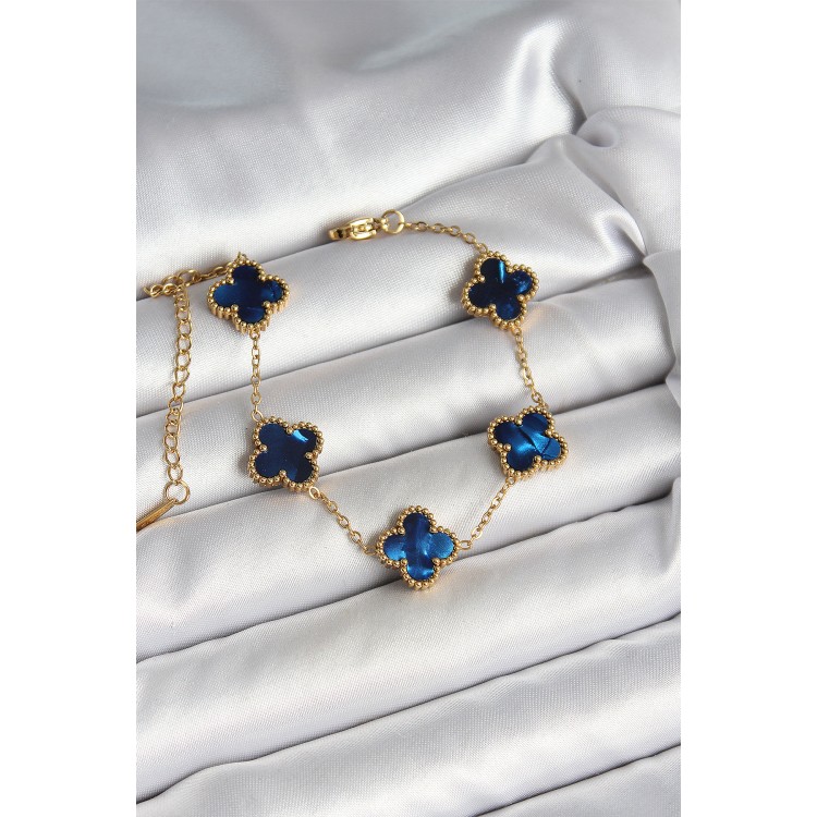 316L Çelik Sedefli Lacivert Gold Renk Yonca Kadın Bileklik - TJ-BB6964 316L Çelik Sedefli Lacivert Gold Renk Yonca Kadın Bileklik - TJ-BB6964