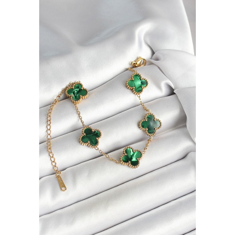 316L Çelik Sedefli Zümrüt Yeşil Gold Renk Yonca Kadın Bileklik - TJ-BB6968 316L Çelik Sedefli Zümrüt Yeşil Gold Renk Yonca Kadın Bileklik - TJ-BB6968