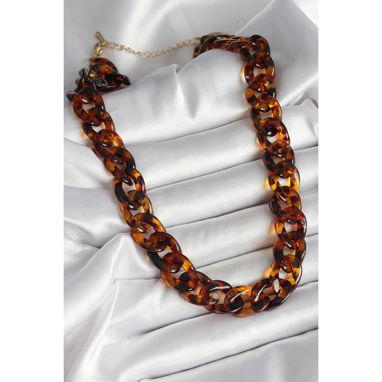 Leopar Desenli Mika Kalın Zincir Kadın Kolye - TJ-BKO10235