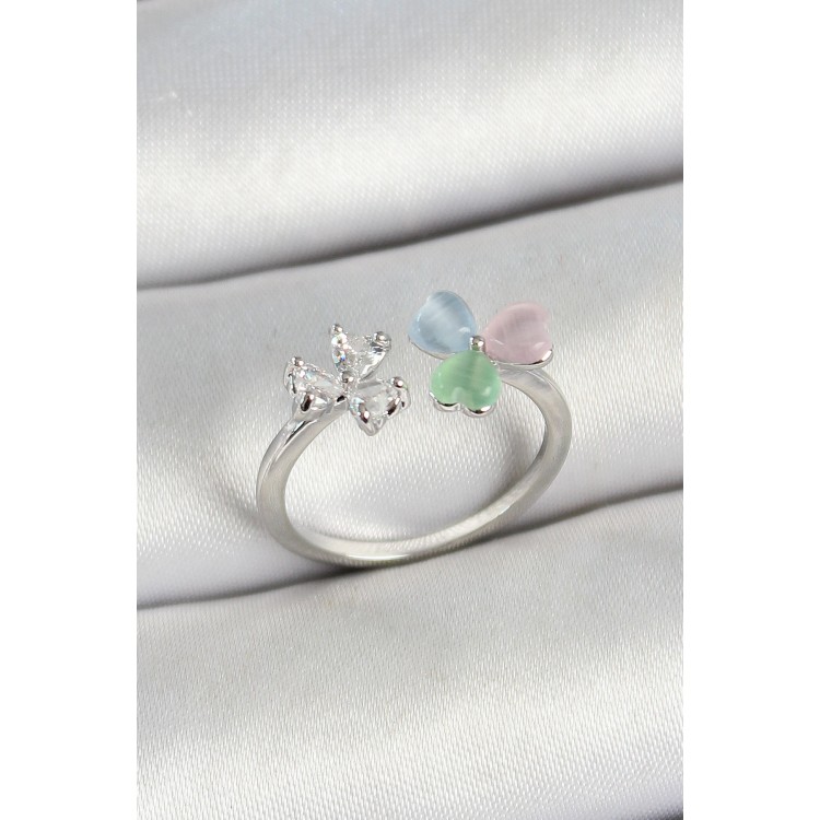 Pirinç Kalp Figürlü Zirkon Taşlı Gümüş Renk Ayarlanabilir Kadın Yüzük - TJ-BYK3763 Pirinç Kalp Figürlü Zirkon Taşlı Gümüş Renk Ayarlanabilir Kadın Yüzük - TJ-BYK3763