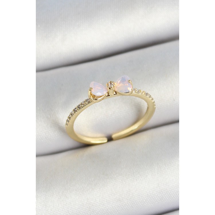 Pirinç Fiyonk Figürlü Zirkon Taşlı Gold Renk Ayarlanabilir Kadın Yüzük - TJ-BYK3772